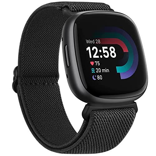 ナイロン弾性バンド男性女性交換用対応Fitbit Versa4 バンド&Fitbit Versa3 バンド&Fitbit Sense2 バンド&Fitbit Sense バンド用の調整可能な弾性バンド、ソフトストレッチループスポーツストラップナイロン交換リストバンド