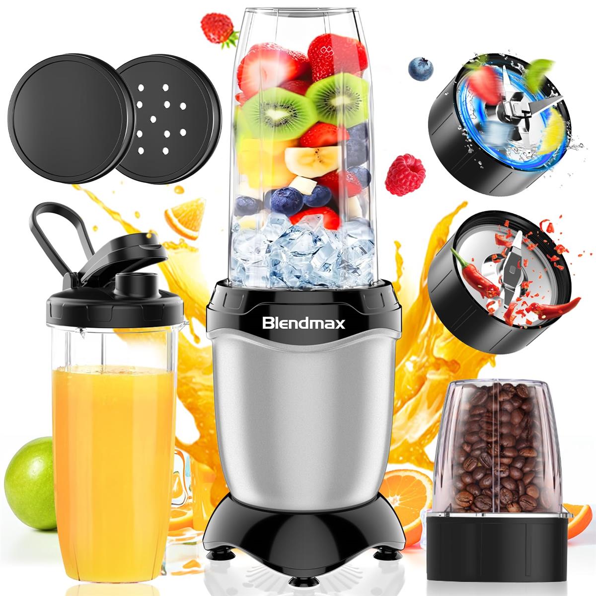 ジューサー ミキサー 氷も砕ける 【1台多役10点セット＆2種類の刃6枚刃+2枚刃＆2つボトル600 ...