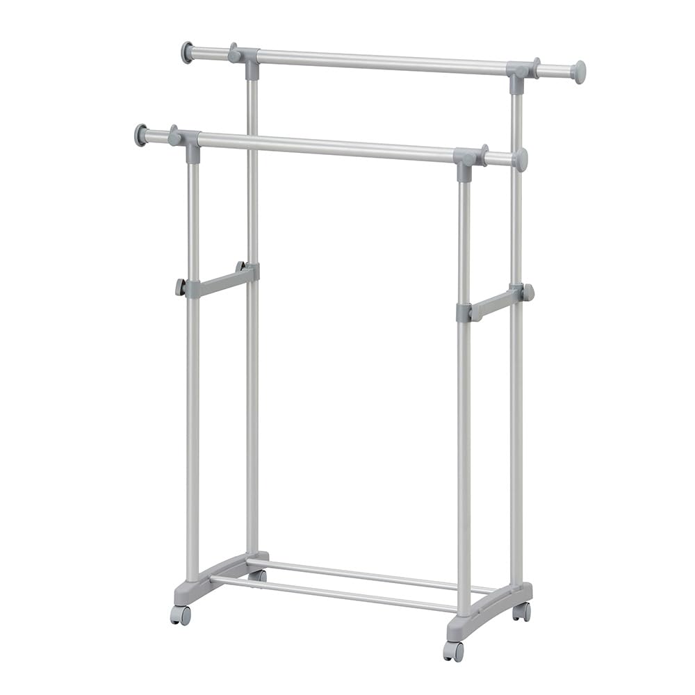 【上下左右に調節可能】アイリスオーヤマ 組立5分パイプハンガー 28着収納 キャスター付き バッグハンガー PI-E280S グレー