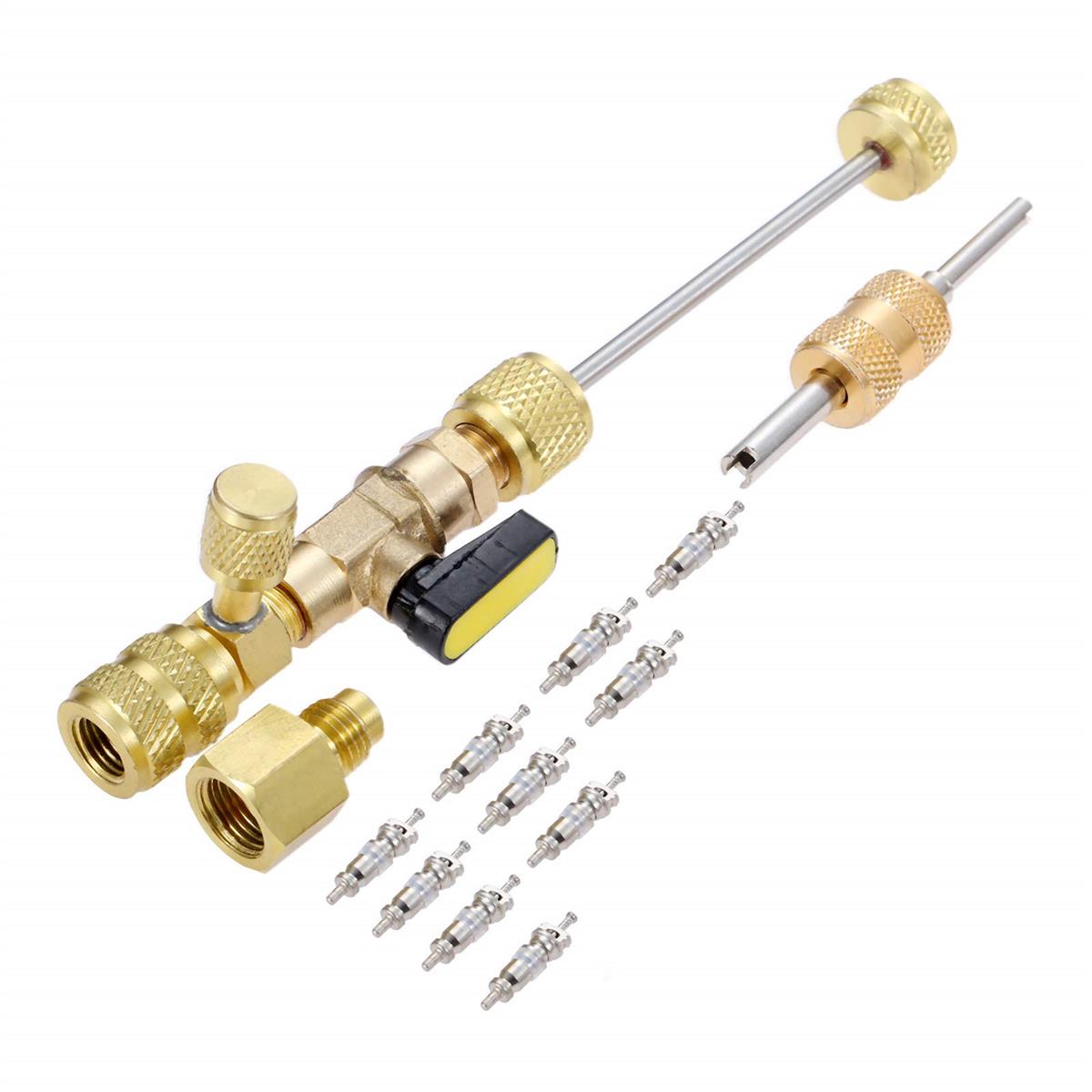 HZ-MONSTAR バルブコアリムーバー インストーラー R12 R410 R22 エアコンメンテナンス エアコンガスを抜かずにバルブコア交換 デュアルサイズ 1/4”SAE 5/16”SAE バルブコア付きバイパスポート エアコンガスチャージ 5v1バルブコア付き 簡易バルブコアリムーバーツール付き