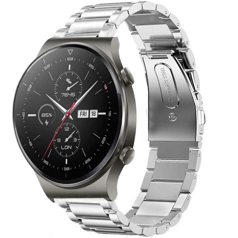  HUAWEI Watch GT2 Pro バンド, ステンレス メタル ベルト 交換バンド 対応 HUAWEI Watch GT2 Pro スマートウォッチ (シルバー)