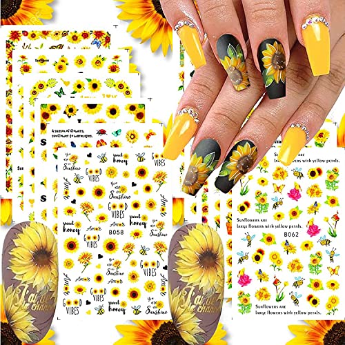LANODO 12枚 ネイルシール 3D 複数のスタイル ひまわり DIY ネイルシールセット 綺麗です 植物