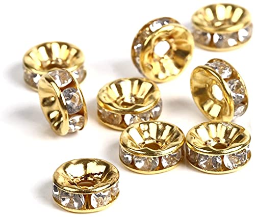 【京珠堂】 ラインストーン ロンデル 8mm ゴールド 平型 100個（ステンレス）…