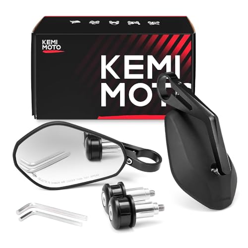 KEMIMOTO バーエンドミラー バイク用 ミラー オートバイミラー CNC加工 汎用ミラー ブラック 左右セッ..