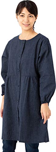 綿の郷(ワタノサト) 久留米織前ボタン割烹着 エプロン 和柄 (LLサイズ, 極細縞白)