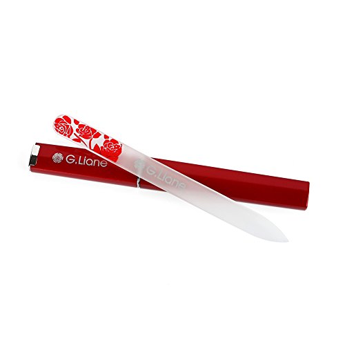 G.Liane 爪やすり ガラス、プロフェッショナルクリスタルガラスネイルファイル、ケース付き、両面 エッチング済みガラス爪やすりマニキュア (Rose Red)