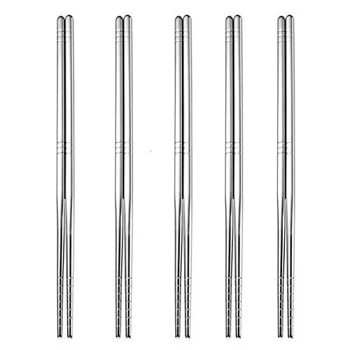 KXLCGYK 箸 5膳セット 韓国 金属 箸セット 18-8ステンレス 22.5cm 角箸 軽量 中空箸 滑り止め シルバー..
