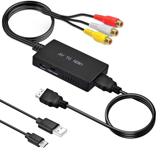 Amtake RCA to HDMI 変換コンバーター AVコンポジット to hdmi変換アダプター 3色端子 hdmi 変換コンバータ 古いゲーム機（XBOX、PS1、PS2、SNES、Wii、N64）古いレコーダー(DVD、VCR、VHS)など機器の3色コードからHDMI 変換 720P/1080P【MINI