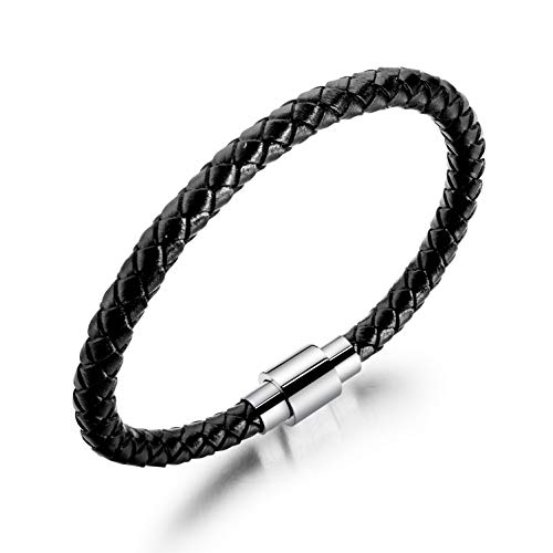 AIKS メンズ ブレスレット 革 レザー シルバー ステンレス 編み込み バングル シンプルデザイン腕輪 上品 記念日 誕生日 人気 ギフト