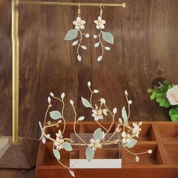 小枝アクセサリー 小枝イヤリング 小枝ピアス リーフ ゴールド 花 ガーデンウェディング ナチュラル アンティーク ヘッドピース ウェディング ブライダル 結婚式 ウエディング 髪飾り
