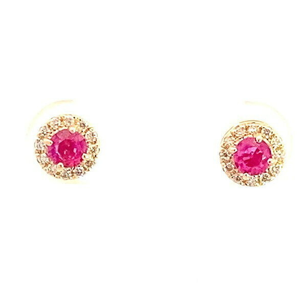 【10％OFFクーポン利用で】ルビ− 取巻き 人気ピアス スタッド 0.4ct ダイヤモンド 0.1ct