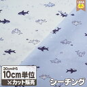【クーポン使用で最大6%OFF 5/23 20時〜】 シーチング生地 布 サメくん オーガニックコットン 【 メール便は 300cm(個数30)まで 対応可能...