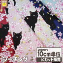 【クーポン使用で最大6%OFF 5/23 20時〜】 生地 布 桜と黒猫 和柄 QUILT GATE 百華繚蘭 キルトゲイト コットンプリント 【 メール便は ...