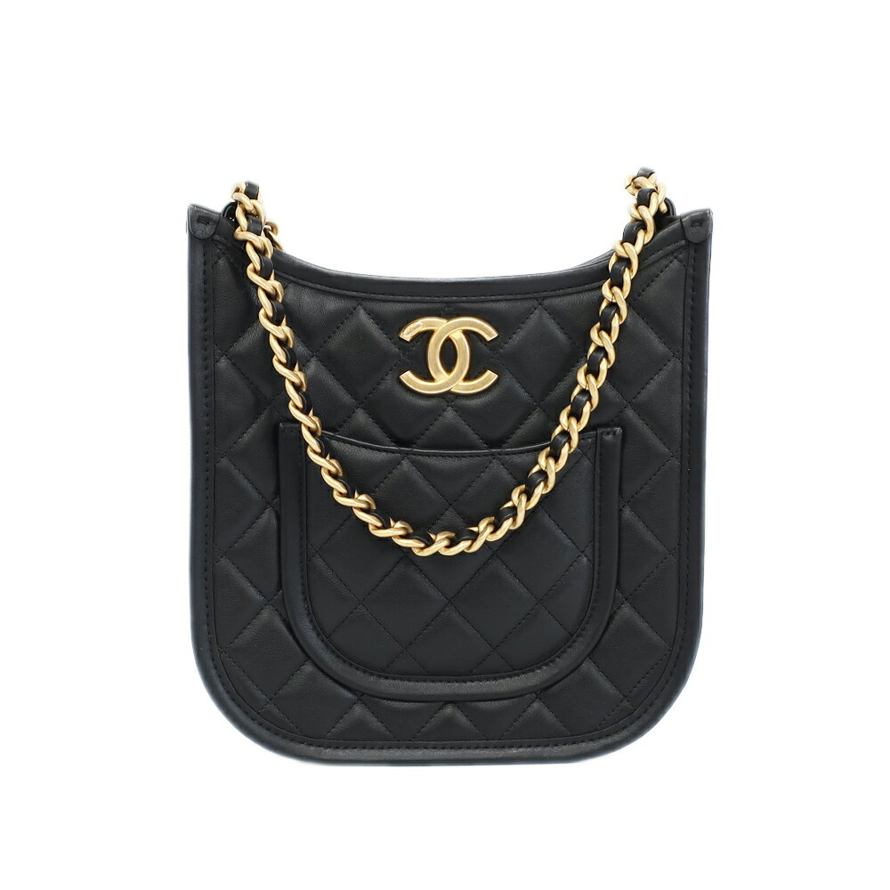 【最大3万円割引クーポン】【天白】【CHANEL】シャネル ホーボー ショルダーバッグ ブラック ゴールド金具 マトラッセ ラムスキン ココマーク 鞄 レディース【中古】