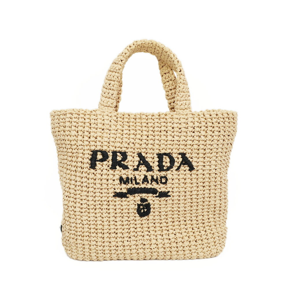 【天白】【PRADA】プラダ クロシェ トートバッグ ハンドバッグ ラフィア ナチュラル 1BG422 トライアングルロゴ かごバッグ 鞄 レディース【中古】