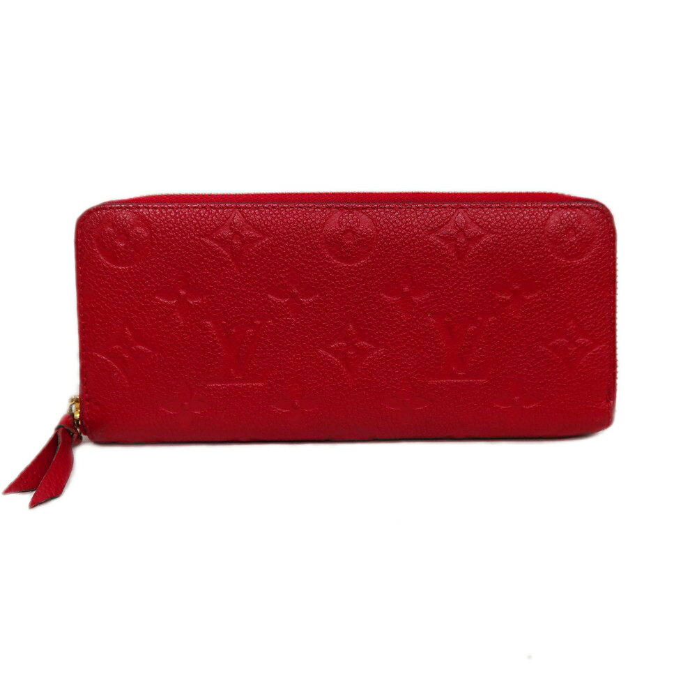 【名東】【LOUIS VUITTON】ルイヴィトン ポルトフォイユ クレマンス アンプラントM63698 スカーレット ファスナー式長財布【中古】