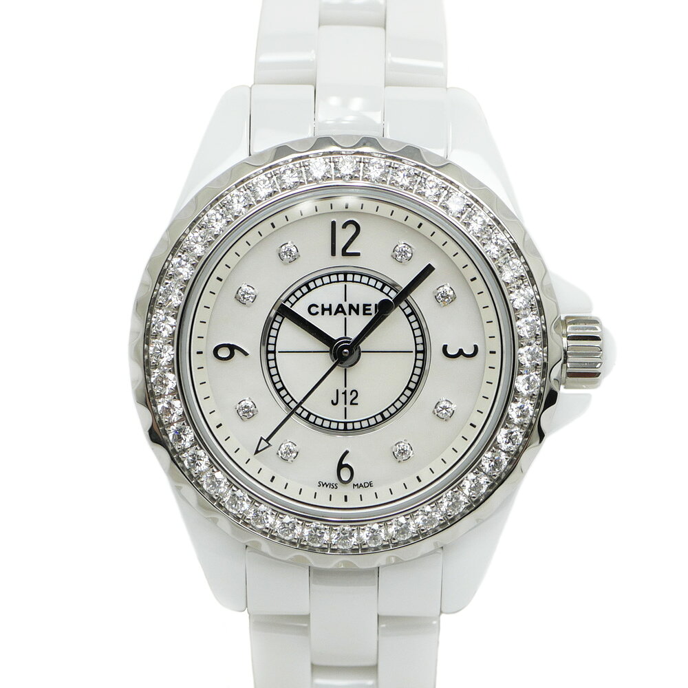 【名東】【CHANEL】シャネル J12 29mm H2572 ホワイト 8P ダイヤベゼル セラミック クオーツ レディース 腕時計【中古】