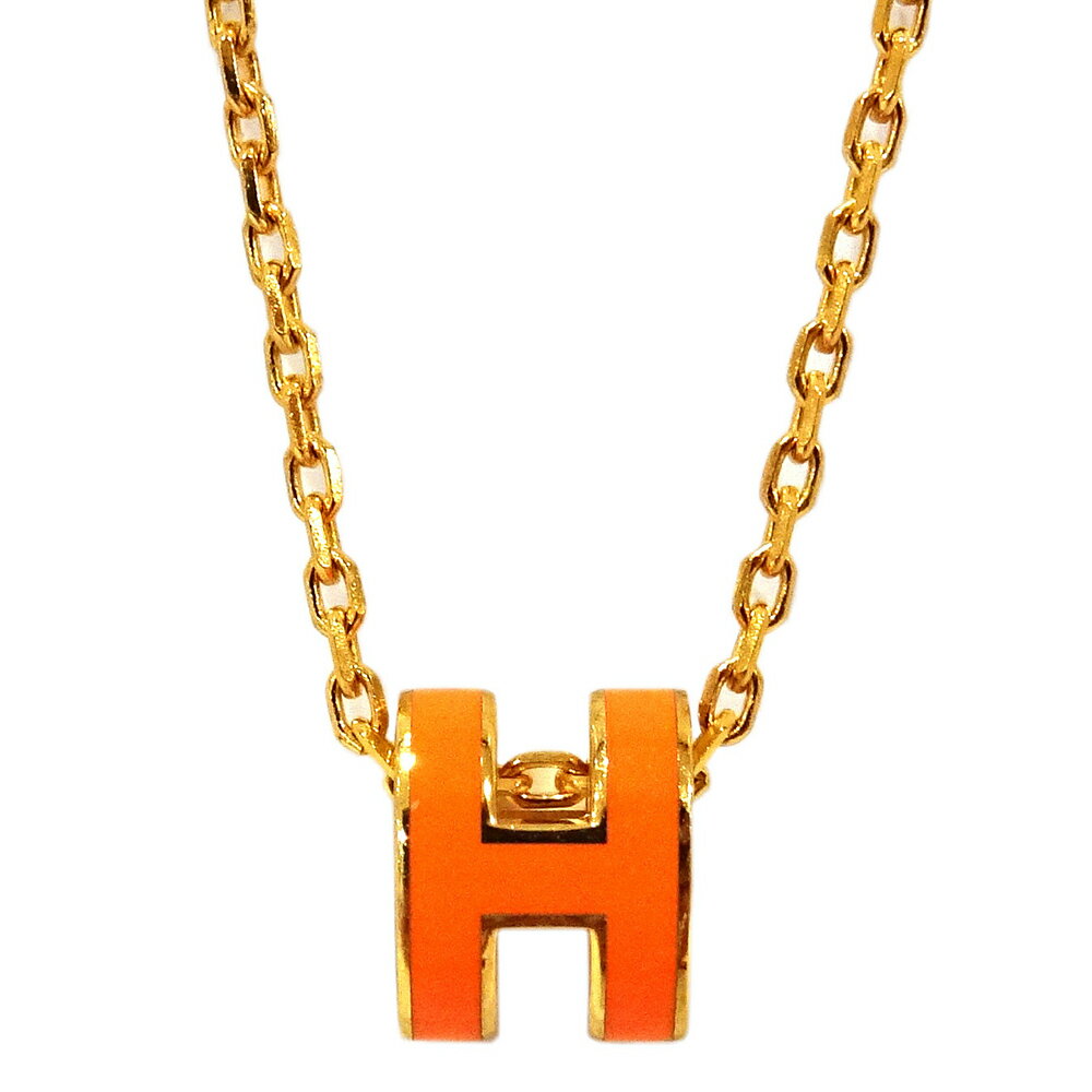 【栄】【HERMES】エルメス ネックレス ミニ ポップアッシュ H型 オレンジ ゴールド金具 小物 アクセサリー レディース【未使用】【中古】