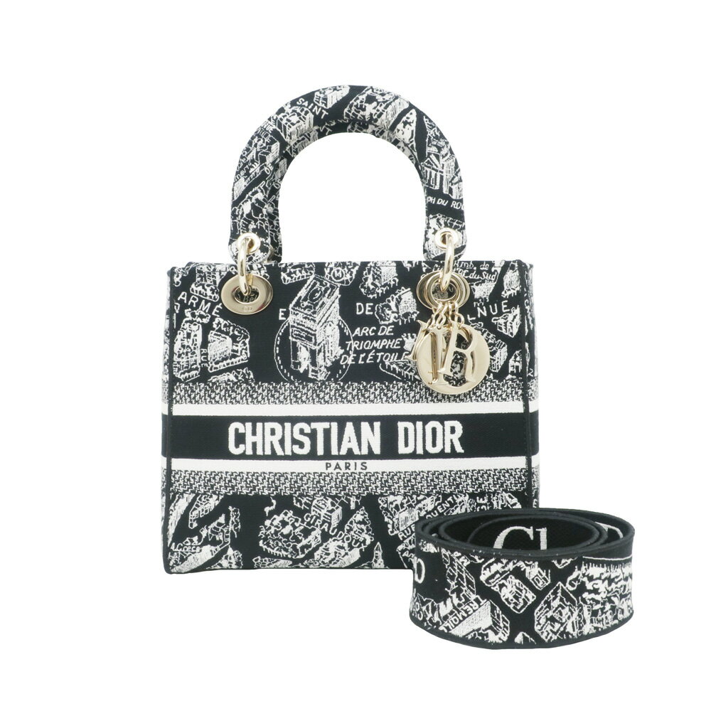 【名東】【CHRISTIAN DIOR】ディオール LADY D-LITE レディDライト Plande Paris ハンドバッグ ミディアム ジャガード ショルダー M0565OO_MP_M993【中古】