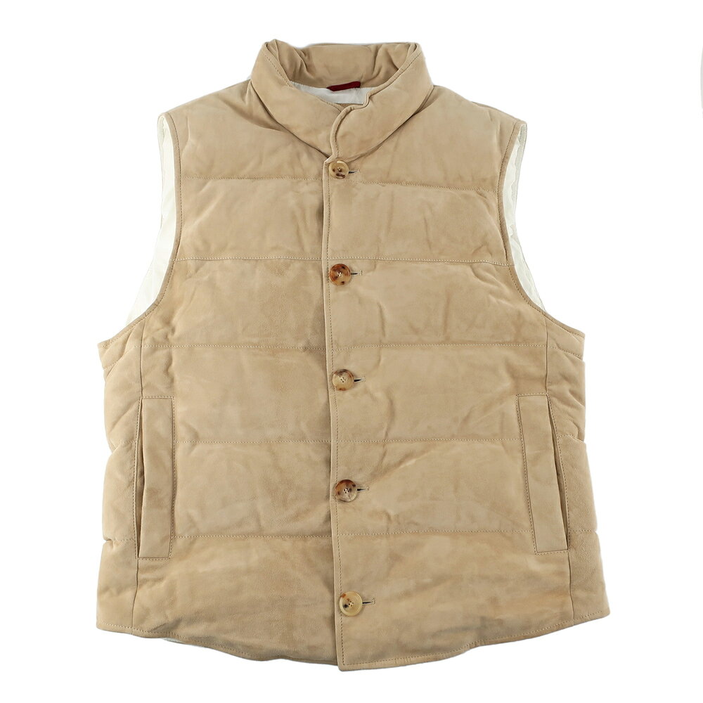 【天白】【BRUNELLO CUCINELLI】ブルネロクチネリ ダウンベスト スエード ベージュ 表記サイズS イタリア製 服 アパレル【中古】
