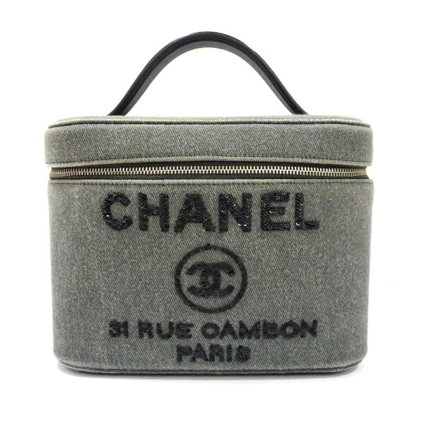 【最大3万円クーポン 5/1~3】【栄】【CHANEL】シャネル バニティバッグ ドーヴィル ココマーク キャンバス スパンコール グレー 化粧ポーチ レディース A84212【中古】