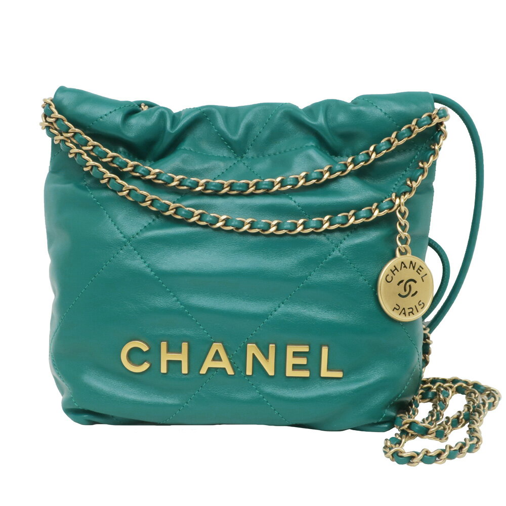 【最大3万円クーポン 6/4 20:00~】【名東】【CHANEL】シャネル シャネル22 ミニ チェーンハンドバッグ グリーン ショルダー シャイニー..