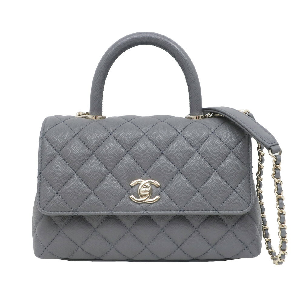 【最大3万円クーポン 5/9 20:00~】【名東】【CHANEL】シャネル ココハンドルXS グレインドカーフスキン ハンドバッグ トップハンドル グレー ショルダー GD金具 A92990【新品】【未使用】【中古】