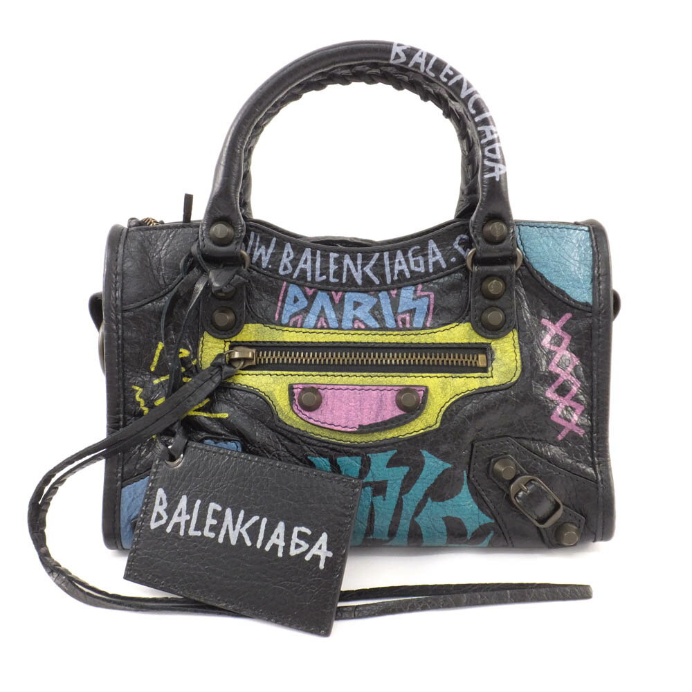 バレンシアガ グラフティ 2WAYバッグ ハンドバッグ ショルダーバッグ ブラック メタル金具 コンパクトミラー レディース 鞄