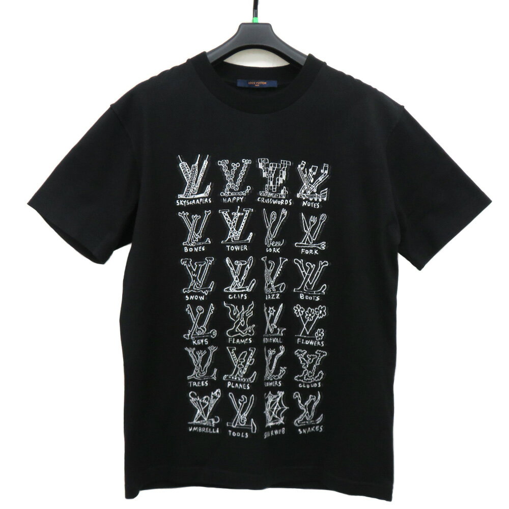 【名古屋】【LOUIS VUITTON】ルイヴィトン LVカートゥーンジャガードTシャツ ブラック サイズM 2021SS コットン LVシグネチャー トップス アパレル 服 メンズ【中古】