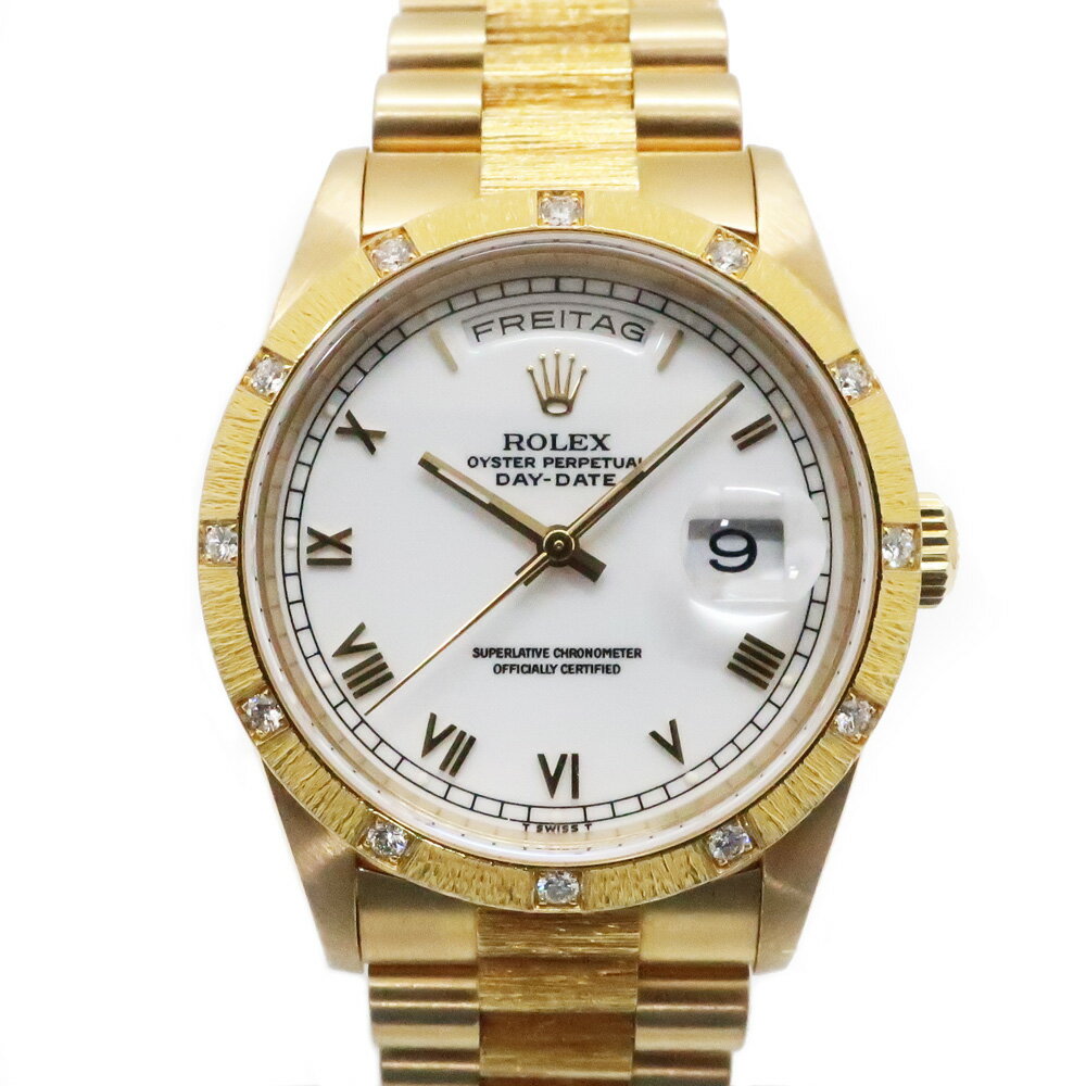 【天白】【ROLEX】ロレックス デイデイト 18308 バーク ホワイトローマン ドイツ語曜日 K18 YG W番 自動巻き メンズ 腕時計【中古】