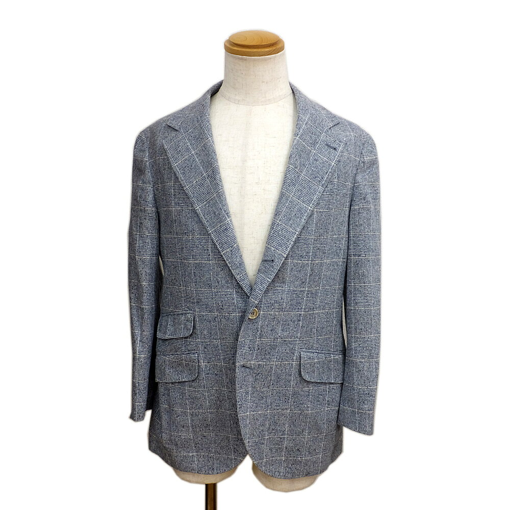 【天白】【BRUNELLO CUCINELLI】ブルネロクチネリ テーラードジャケット シングルブレスト ウインドウペン ブルー系 表記サイズ44 メンズ 男性 アパレル 服【中古】
