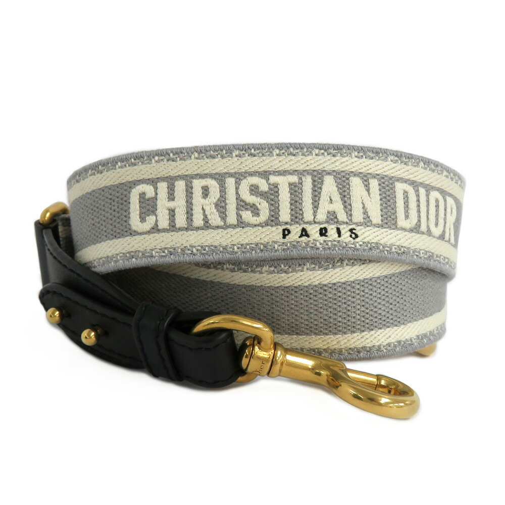 楽天質ウエダ【最大3万円クーポン 6/4 20:00~】【名古屋】【CHRISTIAN DIOR】クリスチャンディオール ショルダーストラップ CHRISTIAN DIOR PARIS エンブロイダリー シグネチャー グレー ブラック ゴールド金具 キャンバス レザー 小物 バッグアクセサリー【中古】