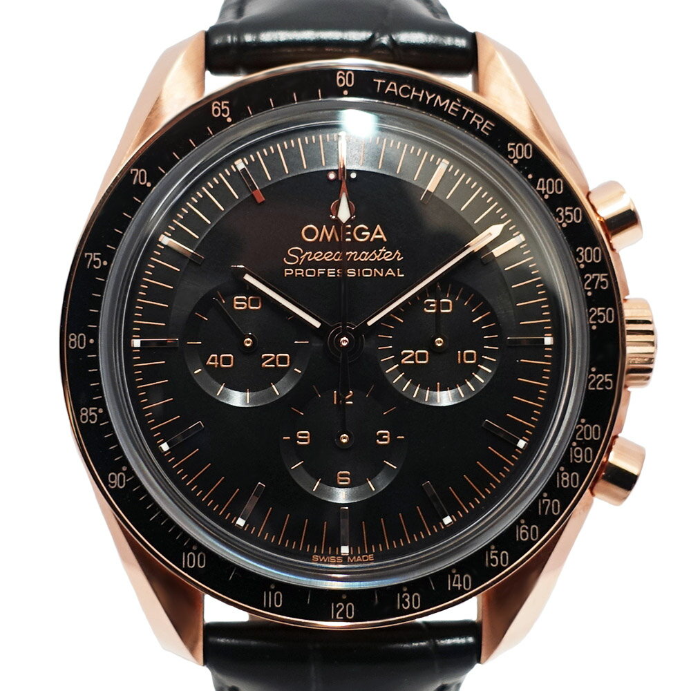 【最大3万円クーポン 6/1 0:00~】【栄】【OMEGA】オメガ スピードマスター ムーンウォッチ プロフェッショナル クロノグラフ 42mm 310.63.42.50.01.001 750 セドナゴールド レザー ブラック 手巻き メンズ 腕時計【中古】