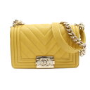 【最大3万円割引クーポン 5/1~】【天白】【CHANEL】シャネル Vステッチ チェーンショルダーバッグ ボーイシャネル イエロー レディ−ス【中...