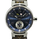 【栄】【LOUIS VUITTON】ルイヴィトン タンブール ラブリーカップ Q12M4 ダイヤモンド ブルー SS レザー クォーツ レディース 腕時計【中古】