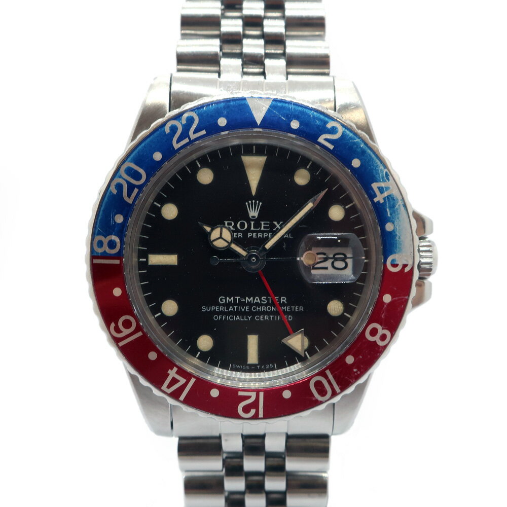 【最大3万円クーポン 5/9 20:00~】【天白】【ROLEX】ロレックス GMTマスター 1675 ブラック 赤 青 SS 19番台 オールトリチウム ロングE Mk1ダイヤル クロノメーター認定書 自動巻 メンズ 腕時計 箱【中古】