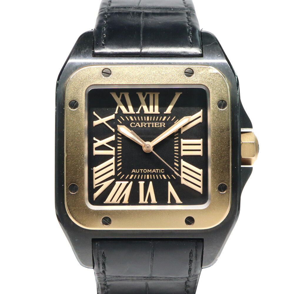 【名古屋】【CARTIER】カルティエ サントス100 LM カーボン W202009 PG SS レザー ブラック 自動巻 メンズ腕時計 男【中古】