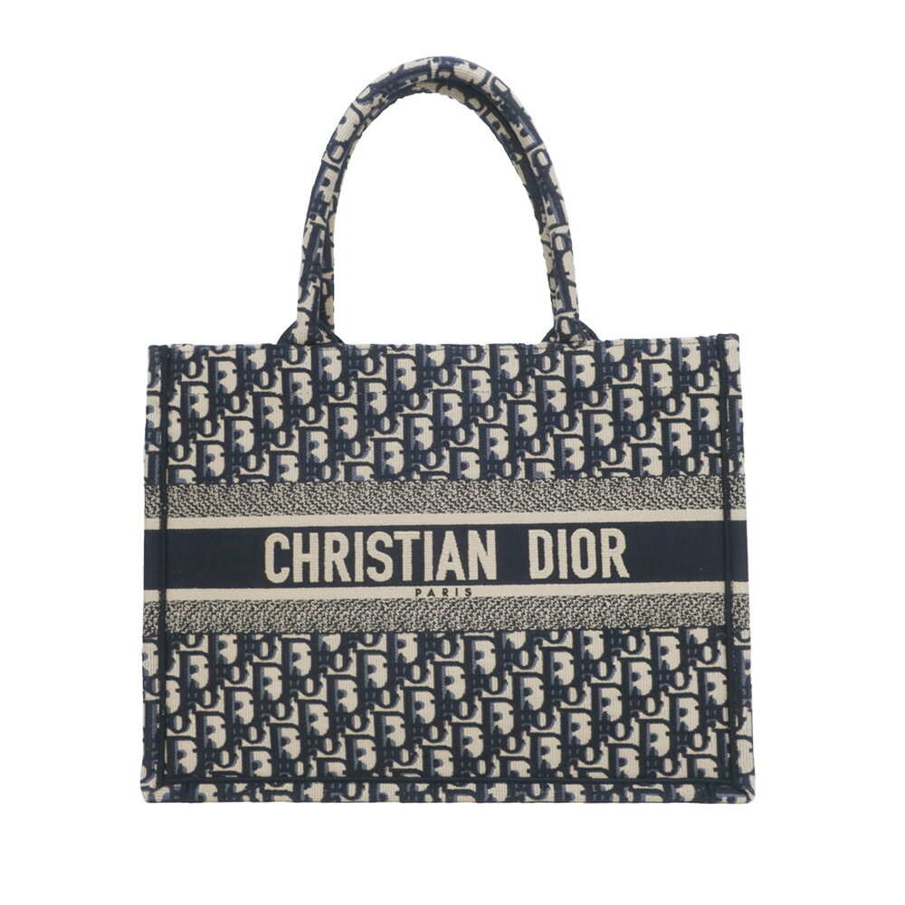 【最大3万円クーポン 5/9 20:00~】【名東】【CHRISTIAN DIOR】ディオール ブックトート ミディアム ハンドバッグ ネイビー 総柄 オブリーク ジャガード M1296 紺【新品】【未使用】【中古】