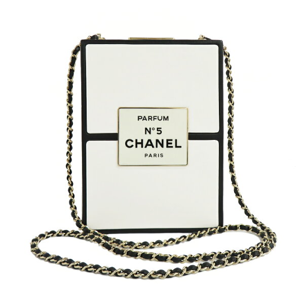 【最大3万円クーポン 5/1~3】【名古屋】【CHANEL】シャネル チェーンショルダー バッグ No.5 香水BOX ホワイト ブラック ラムスキン ゴールド金具 GD金具 31番台 白 黒 パフュームボックス ミニバッグ レディース【中古】