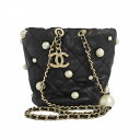 【最大3万円割引クーポン 5/1~】【名古屋】【CHANEL】シャネル チェーンポーチ フェイクパール ブラック ゴールド金具 ラムスキン 31番台 黒 ミニ ...