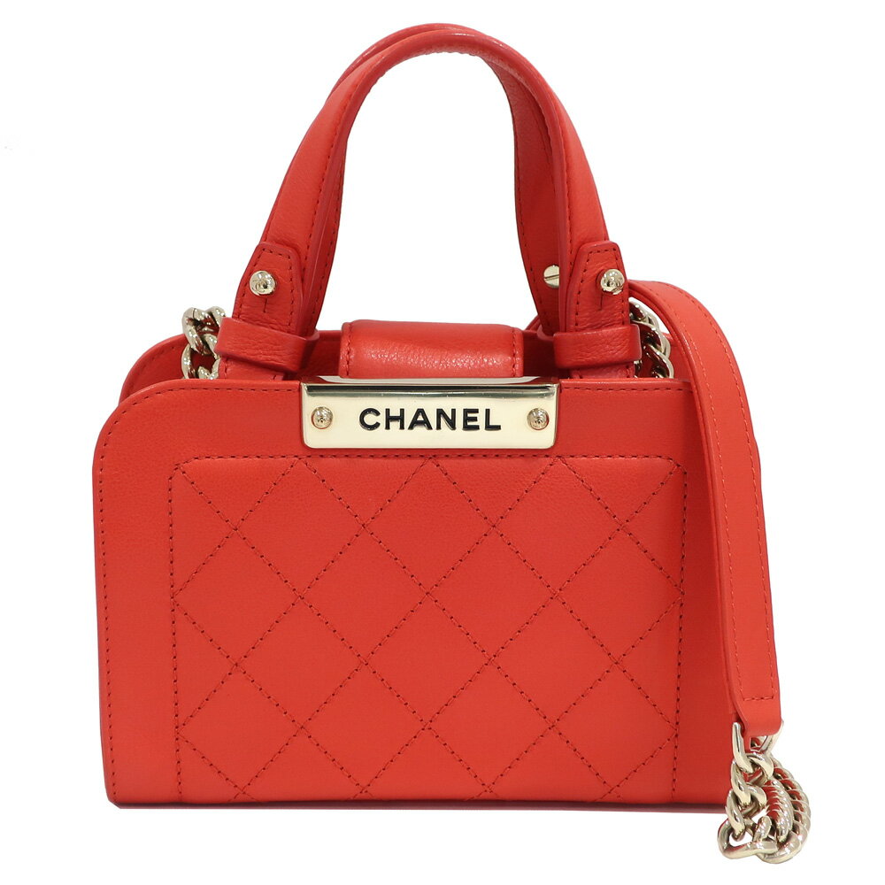 【栄】【CHANEL】シャネル バッグ マトラッセ A93731 チェーンショルダー カーフスキン ロゴプレート レッド/ゴールド金具 2WAY レディース 女性 23番台/8桁シリアル 保証書【中古】