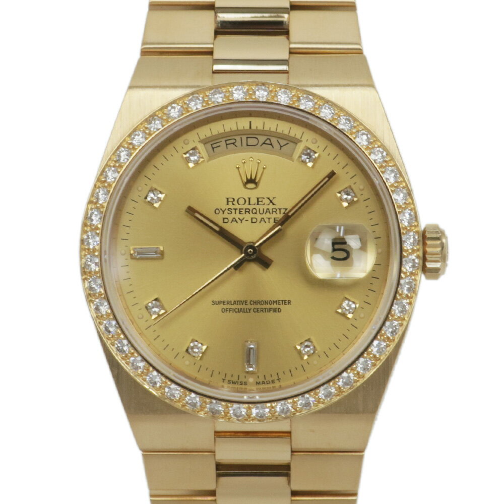 【最大3万円クーポン 5/9 20:00~】【名東】【ROLEX】ロレックス オイスタークォーツ デイデイト 19048A シャンパン ベゼル/10Pダイヤ 750YG 金無垢 メンズ 男 腕時計【メーカーOH済】【中古】