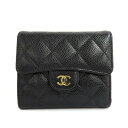 【名古屋】【CHANEL】シャネル クラシック スモール フラップ ウォレット AP0231 マトラッセ キャビアスキン ブラック ゴールド金具 ココマーク 二つ折り財布 レディース【中古】