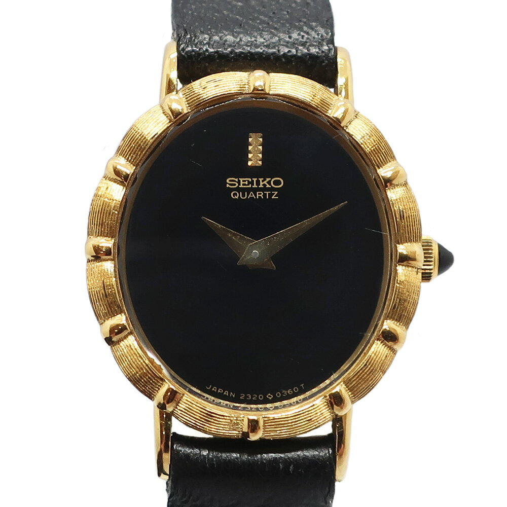 【最大3万円クーポン 8/4 20:00~】【天白】【SEIKO】セイコー CREDOR クレドール 2320-5240 18K YG レザー ブラック レディース クォーツ 腕時計【中古】のサムネイル