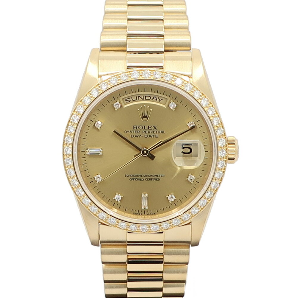 【最大3万円クーポン 5/9 20:00~】【栄】【ROLEX】ロレックス デイデイト 18348A W番 シャンパン 750 18K YG メンズ 腕時計 自動巻き ダイヤモンド【仕上げ済み】【中古】