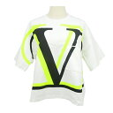 【名東】【VALENTINO】ヴァレンティノ オーバーサイズ Tシャツ Mサイズ TB0MG06V5HP 白 ネオンイエロー 黒 半袖 レディース アパレル 女 服【中古】