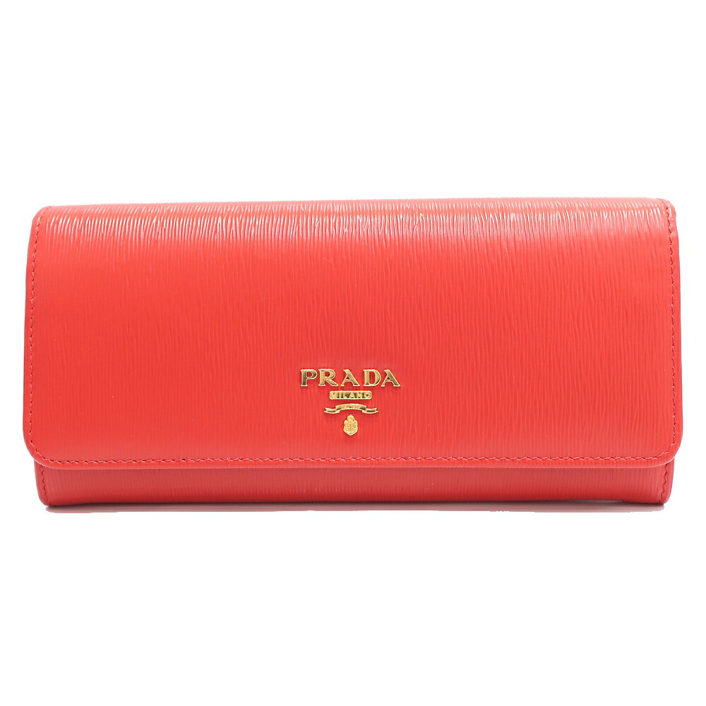 【栄】【PRADA】プラダ 長財布 1MH132 2B6P FORGA LACCA ロゴ レッド 赤 ゴールド金具 パスケース レディース 女性 箱 保証書【中古】