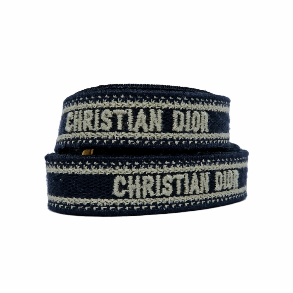 【名東】【CHRISTIAN DIOR】ディオール マイクロショルダーストラップ バッグ用 ダークネイビー キャンバス レザー ゴールド金具 小物 【中古】