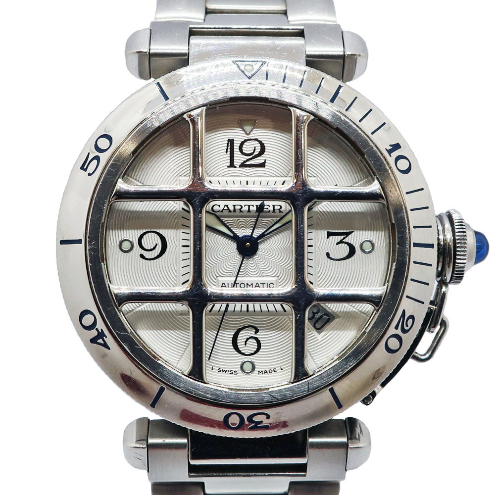 【最大3万円クーポン 6/1 0:00~】【天白】【CARTIER】カルティエ パシャ グリッド W31040H3 38mm メンズ SS シルバー 自動巻き 腕時計 保証書付き【中古】