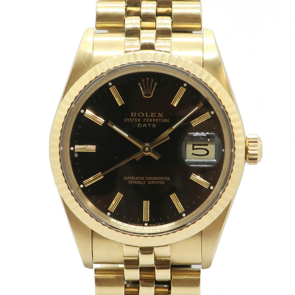 【天白】【ROLEX】ロレックス オイスターパーペチュアルデイト M15037 ブラック ミラー ゴールドレター K14YG 96番台【中古】